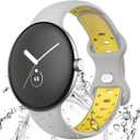 Miimall Compatible for Google Pixel Watch 4(2025) 3 2 1 41mm Bands, Soft Silicone Waterproof Sport Wristband Strap Band for Google Pixel Watch 4/3/2/1 for Women Men (Large, Grey-Yellow)