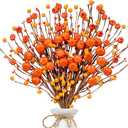 Fall Picks 12 PCS Fall Berry Stems 17 Inch Autumn Floral Picks with Orange Pumpkins and Berries for Vases Centerpieces Harvest Festival and Thanksgiving Party Events