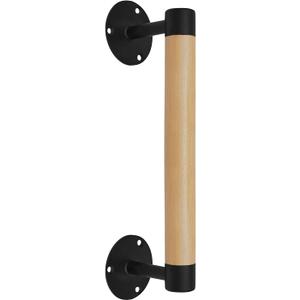 1ft Wood Handrail for Indoor Stairs, Wood Staircase Handrail W/s Black Sturdy Metal Brackets, Stair Banister Railing Wooden Safety Grab Bar for Elderly & Kids