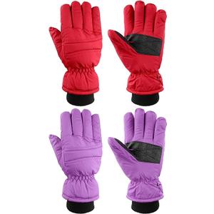 Geyoga 2 Pairs Kids Ski Gloves Waterproof Winter Mittens Warm Gloves Snow Mittens for Children(Purple and Red,36 Years)