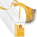 Segarty Lanyards with ID Holder, 25 Pack Vertical Badge Clear Plastic Name Tags Neck Key Card Bulk, Yellow Strap Clips Waterproof Ziplock Nametag Protector for Women, Business, Student, School, Office