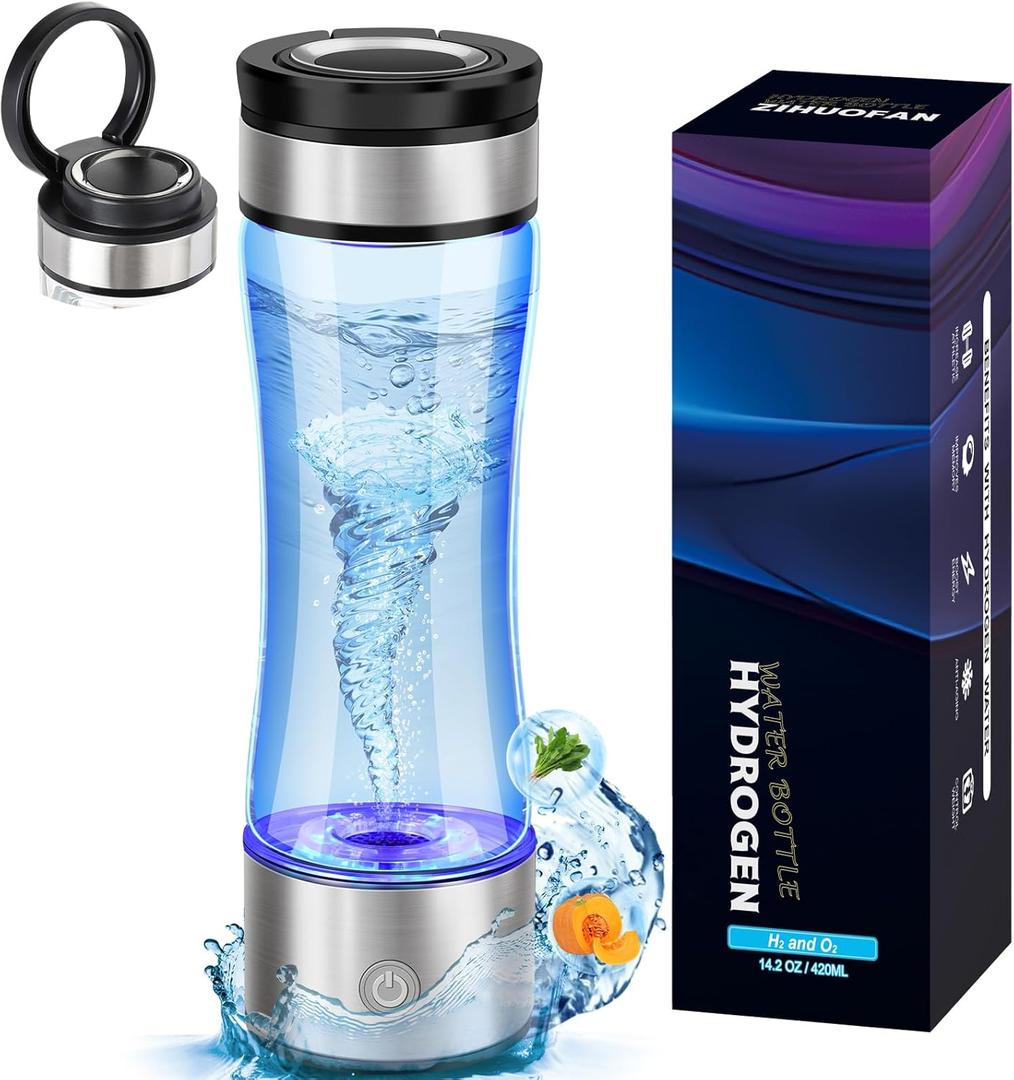 2026 Upgrade Hydrogen Water Bottle,14OZ Portable Hydro Water Machine, Rechargeable Hydrogen Water Bottle Generator for Travel, Home, Office, Fitness & Everyday Hydration  Gift for Family & Friends (Silver+Black)