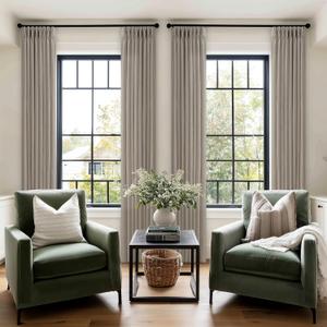 Pinch Pleated Linen Curtains 108 Inches Long for Living Room 50 Inch Wide Burlywood Birch Double Pleated Drapes Back Tab Neutral Boho Ceiling Floor 108 Inch Window Curtains Bedroom 50x108 1 Panel
