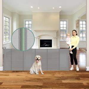 Reinforced 120 Inch Extra Wide Retractable Baby Gate with Support Rods, 33 Tall Retractable Pet Gate for Dogs, Indoor/Outdoor 10 Feet Mesh Child Gates for Wide Openings, Extra Wide Dog gate, Gray