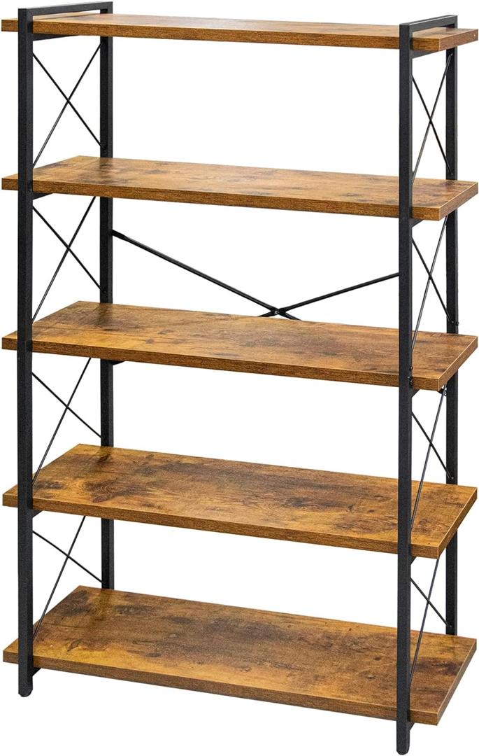 HCHQHS Bookshelf, 5-Tier Industrial Bookcase, Rustic Open Book Shelf, Freestanding Tall Bookshelves with Metal Frame HCHQHS Bookshelf, 5-Tier Industrial Bookcase, Rustic Open Book Shelf, Freestanding Tall Bookshelves with Metal Frame