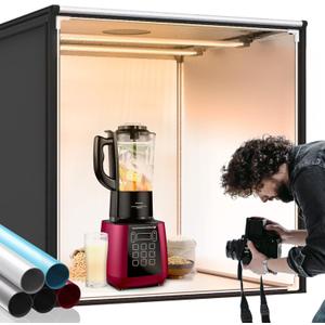 FOSITAN Bi-Color Dimmable Photo Light Box Kit, 32x32 inch/80x80 cm Photo Studio Photography Photo Box Kit 2 Led Light Bars 252 LED Light Beads Tabletop Professional Shooting Tent with 5 Backdrops (M80A)