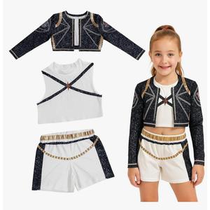 ACLGCSU K POP Costume for Kids, Singer Costume for Girls, Golden Stage Star Halloween Cosplay Dress Up