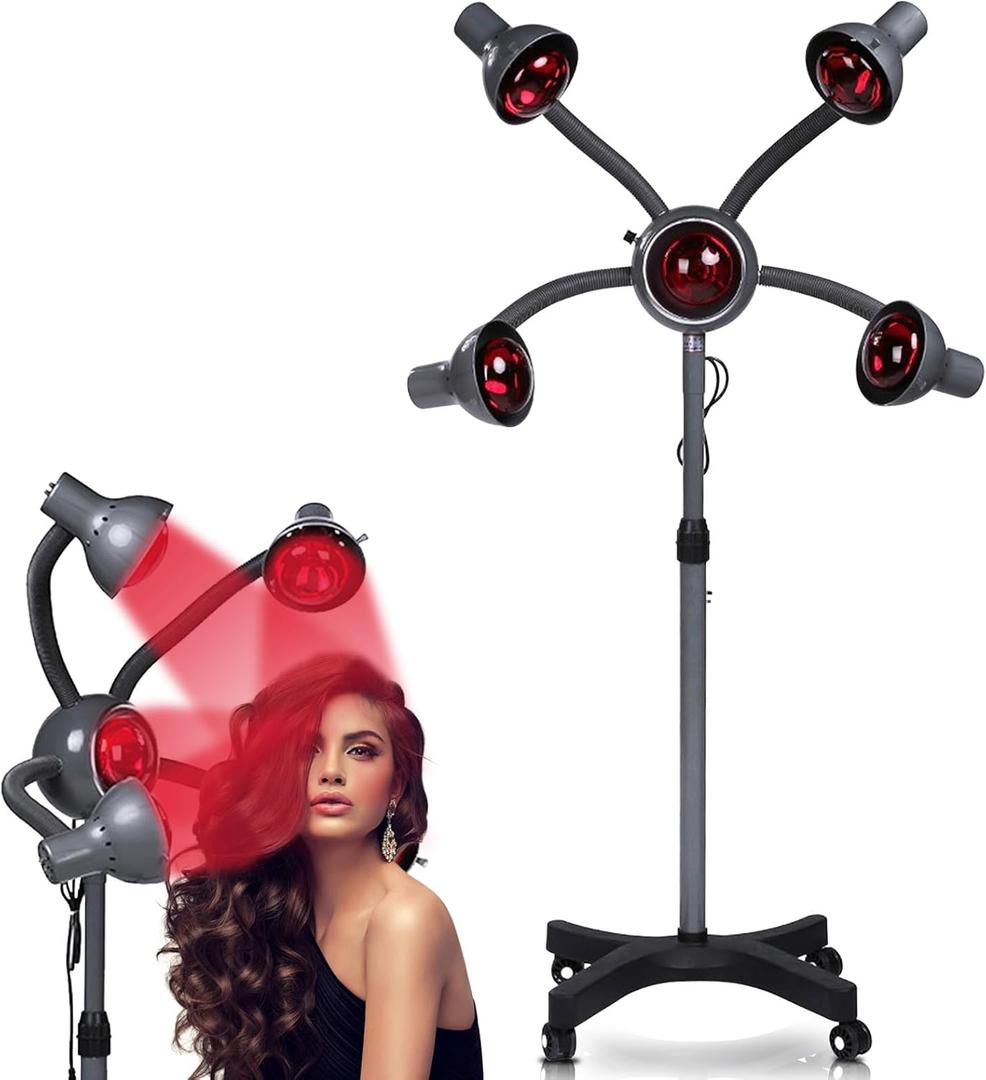 750W 5 Head Infrared Standing Salon Hair Dryer with Adjustable Height Ideal for Perming Dyeing All Hair Styling Needs, Complete with Chrome Arms (Grey) 750W 5 Head Infrared Standing Salon Hair Dryer with Adjustable Height Ideal for Perming Dyeing All Hair Styling Needs, Complete with Chrome Arms (Grey)