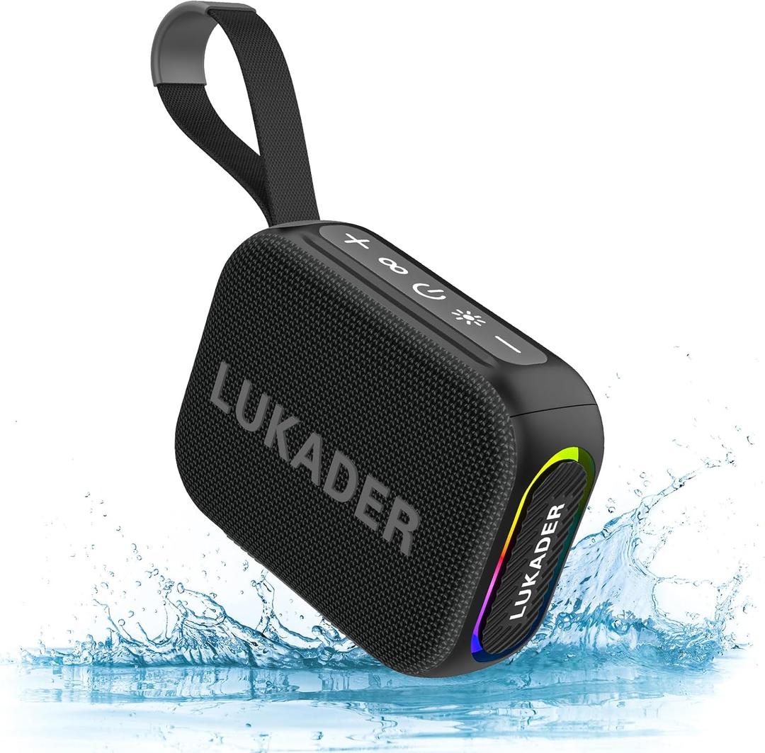Portable Bluetooth Speaker Waterproof,Mini Shower Speaker,RGB Lights,IPX67 HD Sound Up to 24Hrs Playtime,True Wireless Stereo,Stocking Stuffers for Teens Women Men, White Elephant Gifts - Black