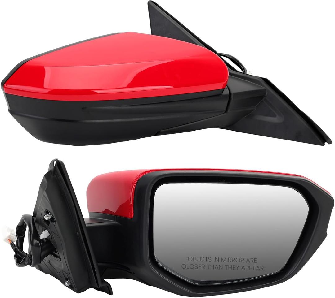 Passenger Side Mirror Compatible With 2016 2017 2018 2019 2020 2021 Honda Civic Coupe Sedan Hatchback,Mirror with Power Glass,Non-Heated,Manual Folding(Red) (Right-3pins)
