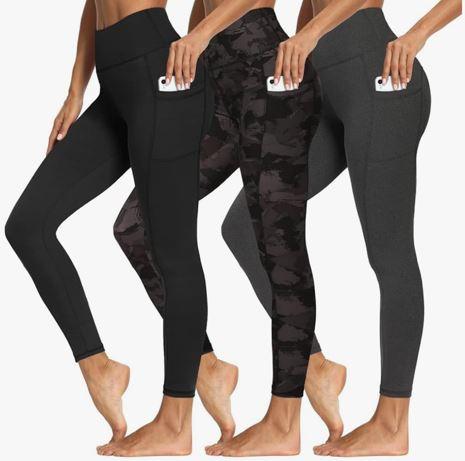 3 Packs Leggings with Pockets for Women, Soft High Waisted Tummy Control Workout Yoga Pants, Size M