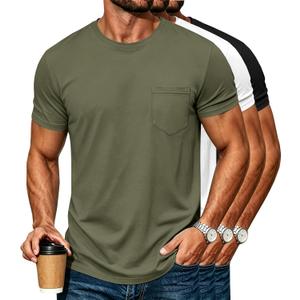 3 Pack Cotton T Shirts for Men Short Sleeve Mens Pocket T Shirts | Crew Neck T-Shirts, Breathable, Curved Hem, Perfect for Daily Wear, Dating, Working, Parties, Travels and Outdoor (XXL)