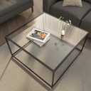 Glass Coffee Table Modern Center Table,Minimalist Coffee Table Sofa Side Tea Table for Living Room,Tempered Glass-top with Sturdy Metal Frame, Easy Assembly,26.4 x 26.4 x 15.7 Inches, Black, Square-26.4in