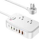 USB Charging Station for Multiple Devices PD 65W Power Strip Surge Protection 1200J, 5FT Flat Extension Cord Desktop USB Charging Hub for Travel,Home,Office,School,Dorm (White)