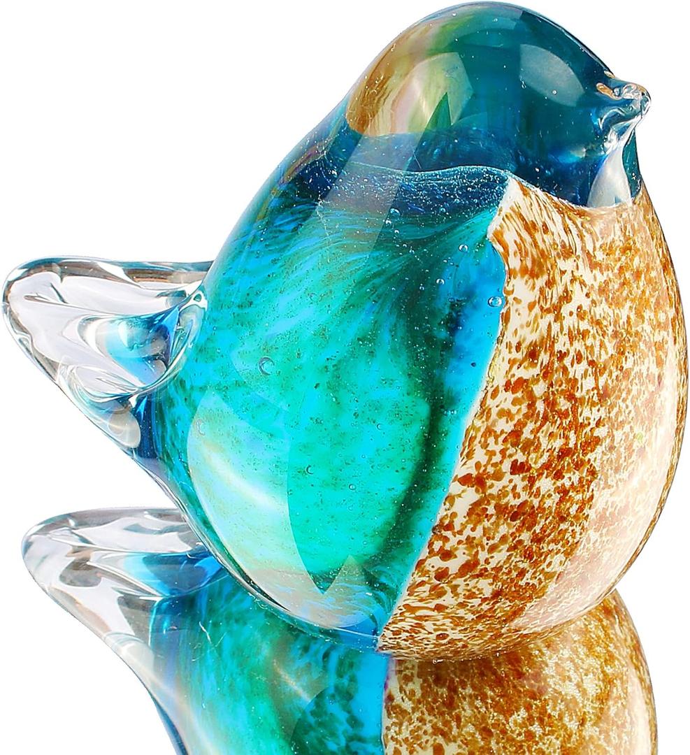 4 inch Art Glass Crystal Bird Figurine Handmade Blown Glass Paper Wight Mother`s Day Gift Home Ornament (#1)