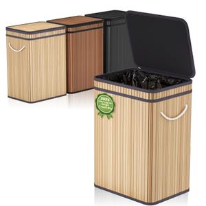 Mihoho 80 Liter/21 Gallon Large Trash Can with Lid, Garbage Bin Wastebasket Made of Bamboo, Outdoor Garbage Can/Waste Bin for Home, Office, Bathroom, Kitchen 24" HX15.8 WX11.8 D