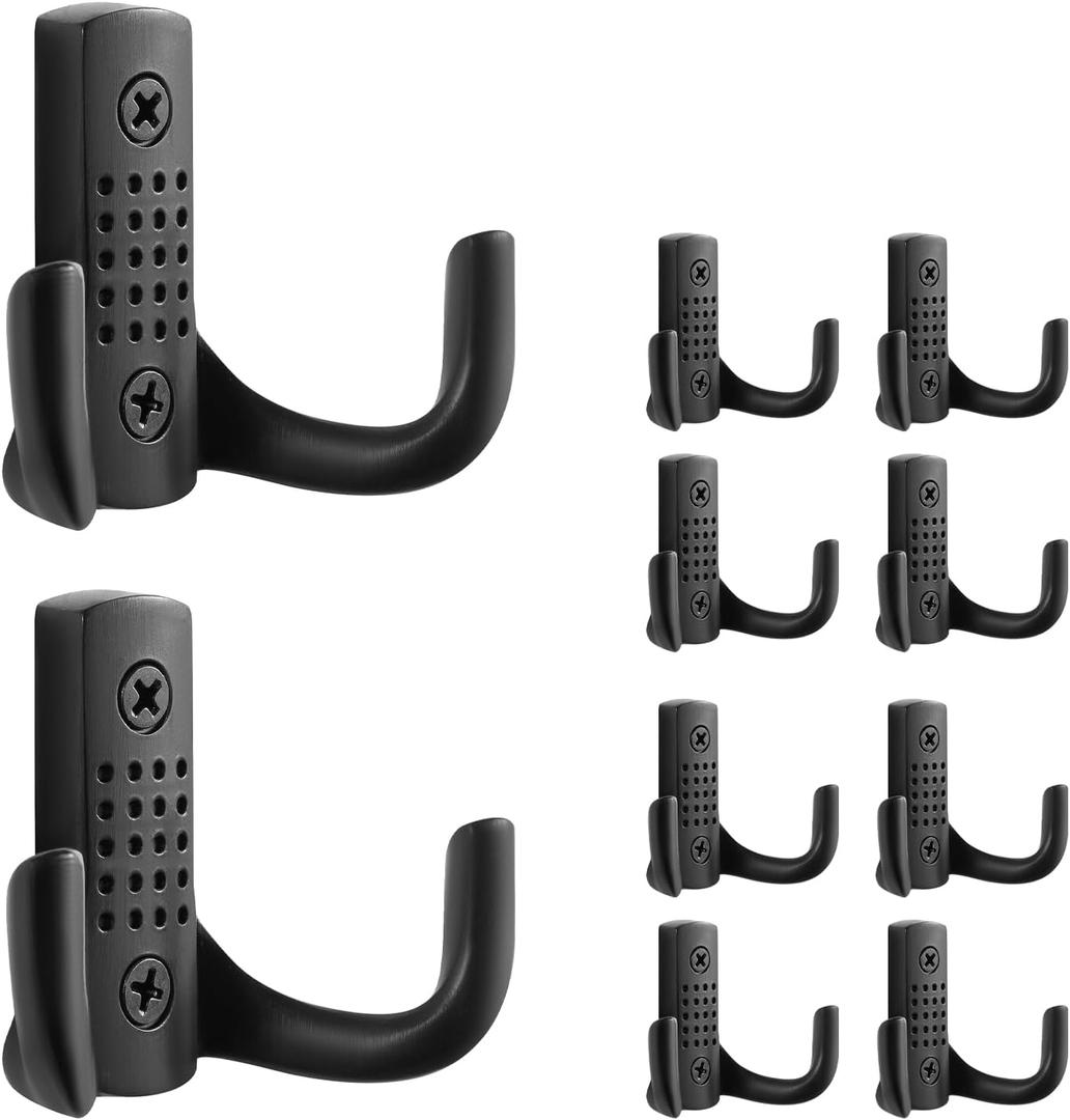 10 Pack Double Wall Hooks 2-Prong Coat/Hat Die-cast Copper Hooks for Hanging Wall Mount Hanger Clothes, Purse, Bag, Towel Organization Decorative Wall Hooks