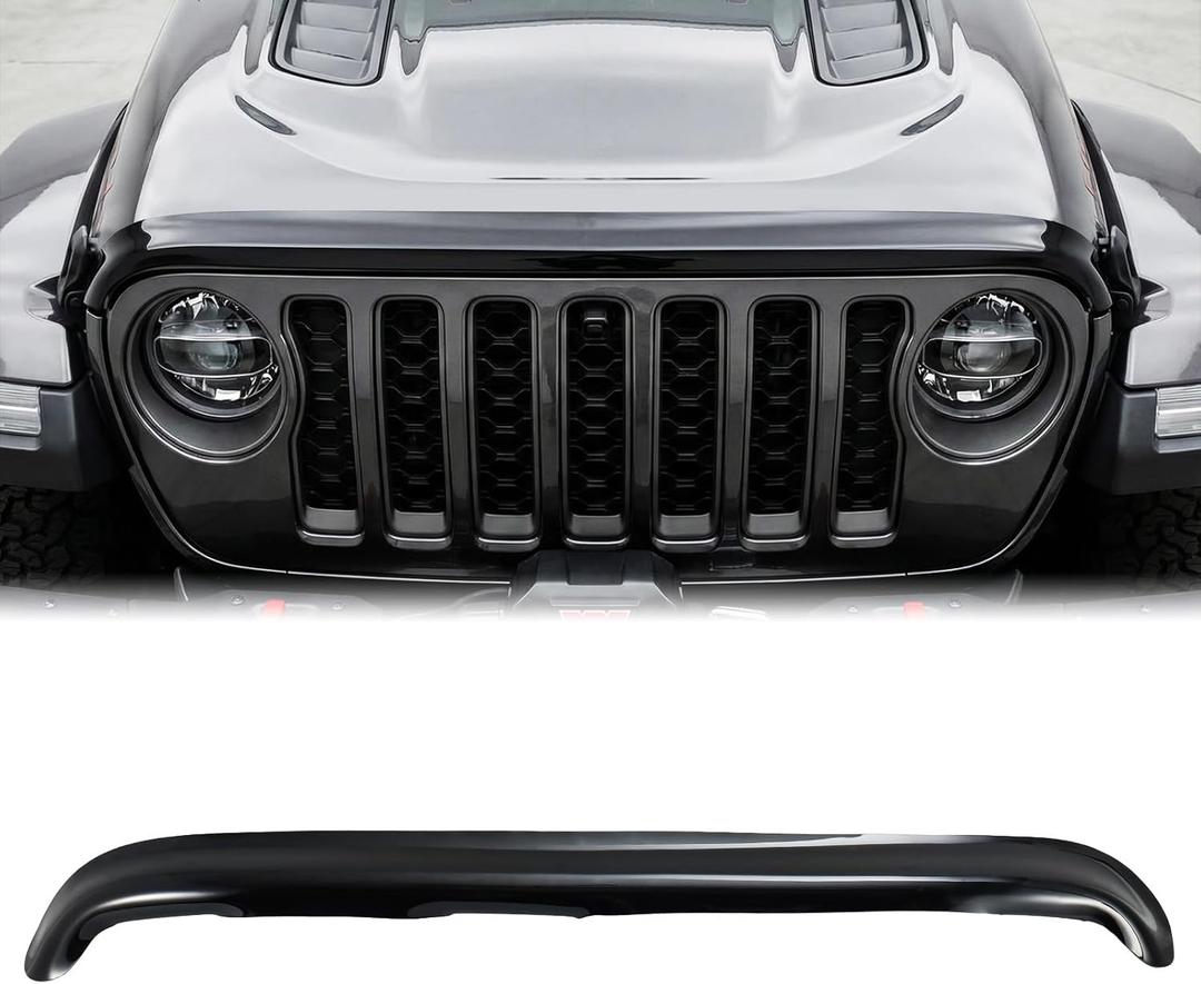 Hood Deflector Hood Protector Compatible with Jeep Wrangler JL 2025 2024 2023 2022 2021 2020 2019 2018 & 2020-2025 Gladiator JT Gloss Black Hood Protector Bug Deflector Stone Guard
