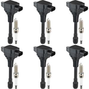 Set of 6 UF617 Ignition Coil Packs and Iridium Spark Plugs Compatible with Nissan 370Z, Infiniti FX37 G37 M37 Q40 Q50 Q60 Q70 QX70 370Z 3.7L V6, Replaces 22448EY00A, 5C1788
