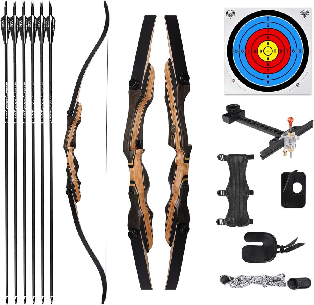 Archery Takedown Recurve Bow 62 inch for Adults,Beginner,Teenagers and Youth-Right & Left Handed,Archery Set for Outdoor Target Hunting Training Practice(20-65lbs)