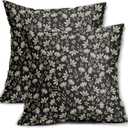 Vintage Flower Pillow Covers 18x18 Set of 2 Rustic Cute Small Floral Black Brown Old Style Decorative Throw Pillows Outdoor PillowCase Farmhouse Linen Cushion Case Decor for Home Sofa Couch Bed