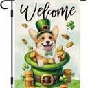 DLZDN Welcome St Patricks Day Dog Garden Flag Shamrocks Corgi Flag 1218 Inch Double Side Vertical Burlap Farmhouse Yard Sign Holiday Outdoor Decoration