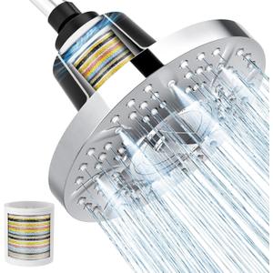 High Pressure Filtered Shower Head, Quickly Adjustable Replacement Filter Element for Hard Water, 7-Inch Rain Shower Head with 20-Stage Filter, Removes Chlorine, Fluoride & Metals (Chrome)