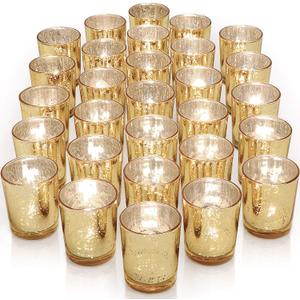 LETINE Gold Votive Candle Holders Set of 36 - Speckled Mercury Gold Glass Candle Holder Bulk - Ideal Spring Summer Decor for Wedding Centerpiece TableValentine's Day Decorations Indoor