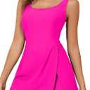 Aleumdr One Piece Swimdress Swimsuit for Women Tummy Control Split Swim Dress Skirt Bathing Suit with Pockets (Pink, XL)