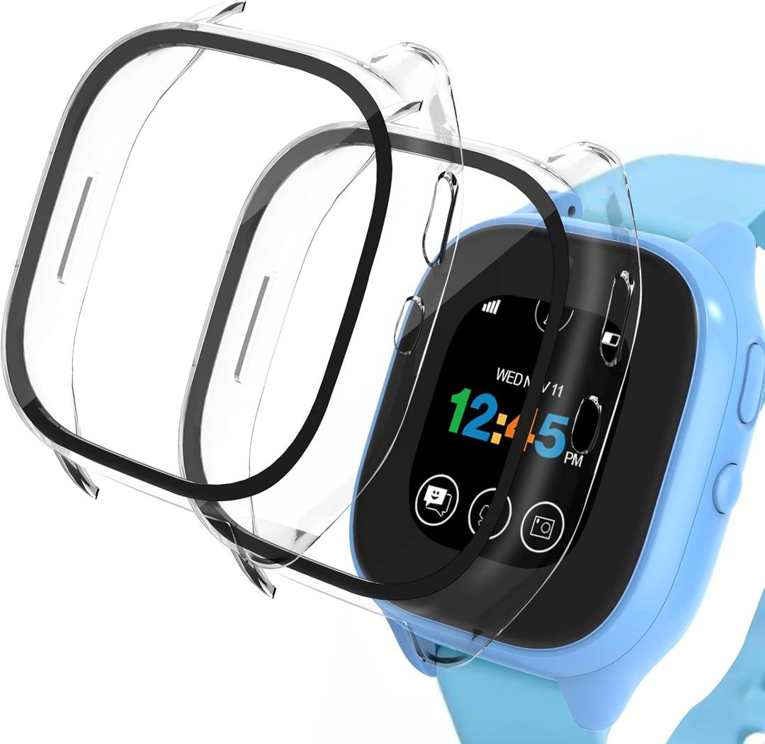 [2 Pack] Case Compatible for Gizmo Watch 3 Screen Protector for Kids, Hard PC Overall Protective Case Bumper Tempered Glass Cover Accessories Compatible with Verizon Gizmo Watch 3,Clear+Clear