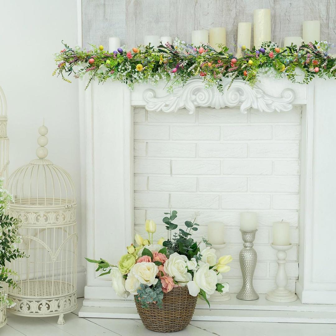 Hotop 6 ft Easter Egg and Mixed Berry Garland DIY Artificial Decorations Hanging Rustic Spring Pastel Long Easter Garland String for Holiday Parties Home Decor