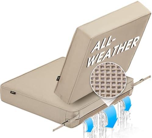 SUNROX All-Weather DryFast Foam Outdoor Patio Furniture Cushions, FadeShield Water Resistant Deep Seat Cushion with DryMesh Drainage, Durable Low Maintenance Couch Cushion, 24"x24"x4" Husk Birch 4pack