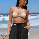 TARSE Womens Casual Linen Shorts Drawstring Summer Shorts Pockets Black (Black, S)