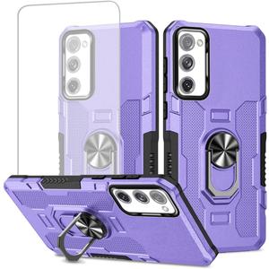 Case for Galaxy S20 FE 5G Case, Samsung S20 FE SM-G781U Case with Tempered Glass Screen Protector, Heavy Duty Metal Ring Magnetic Kickstand Phone Cover for Samsung Galaxy S20 FE 5G Purple