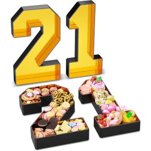 Paready 13.78'' Fillable Cardboard Number 21 for Charcuterie, Gold Black Number 21 Tray, Food Fillable Numbers 21 Box Flower Candy Cupcakes Container for 21st Anniversary Birthday Party Decoration