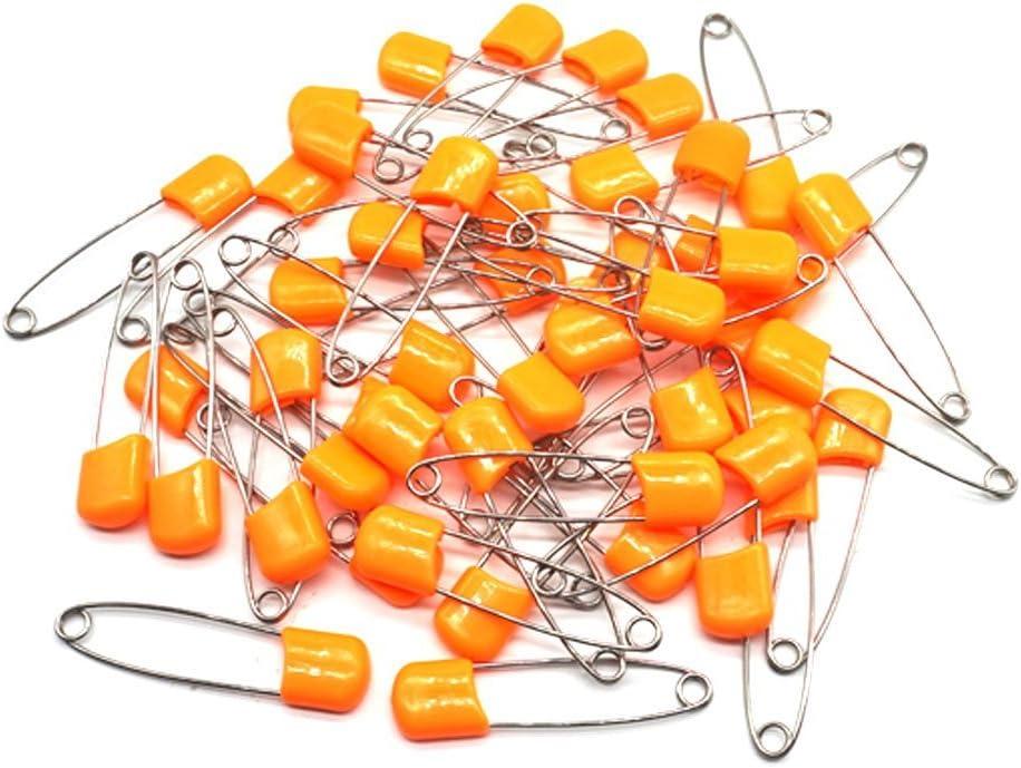 GTONEE Cute Safety Pins Secure Clips for Fastening Baby Clothes Diaper Napkins Stainless Steel Size L 5.3CM 50PCS Orange