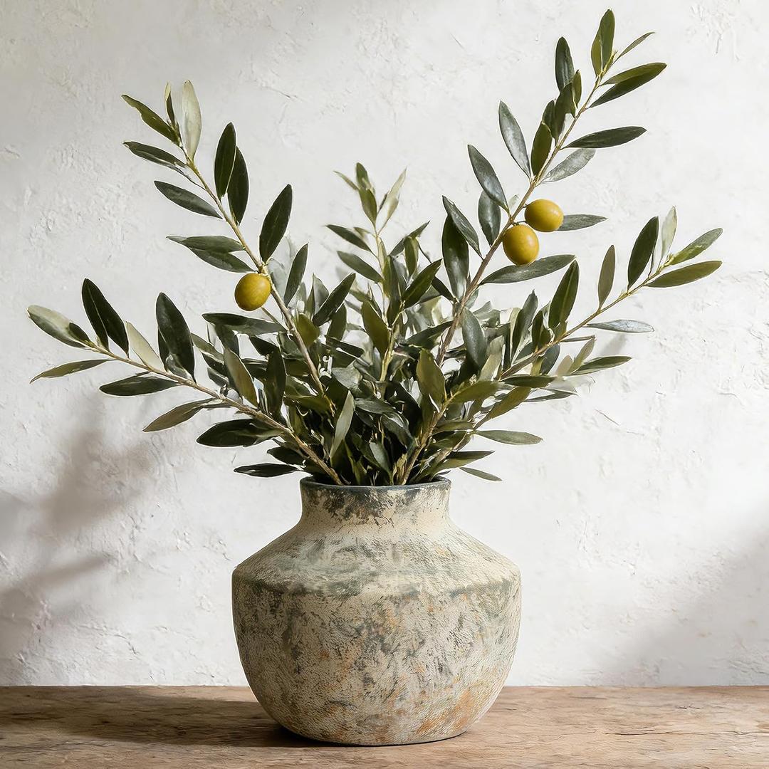 Ceramic Vase, 5.5 Inch Pottery Farmhouse Rustic Vase, Handcrafted Weathered Vases, Small Flower Vase for Home Decor, Living Room, Table, Shelf, Mantel, Neutral