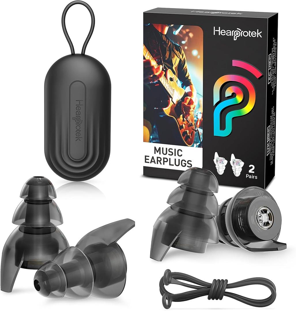 Hearprotek Silicone Concert Ear Plugs, 2 Pairs Reusable High Fidelity Earplugs for Concerts, Festivals, Motorcycling, Black