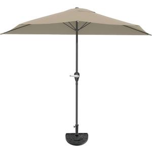 Pure Garden Half Umbrella - 9 ft Patio Umbrella with Easy Crank - Outdoor Patio Shade - Small Canopy for Balcony, Table or Deck (Red) (Sand)