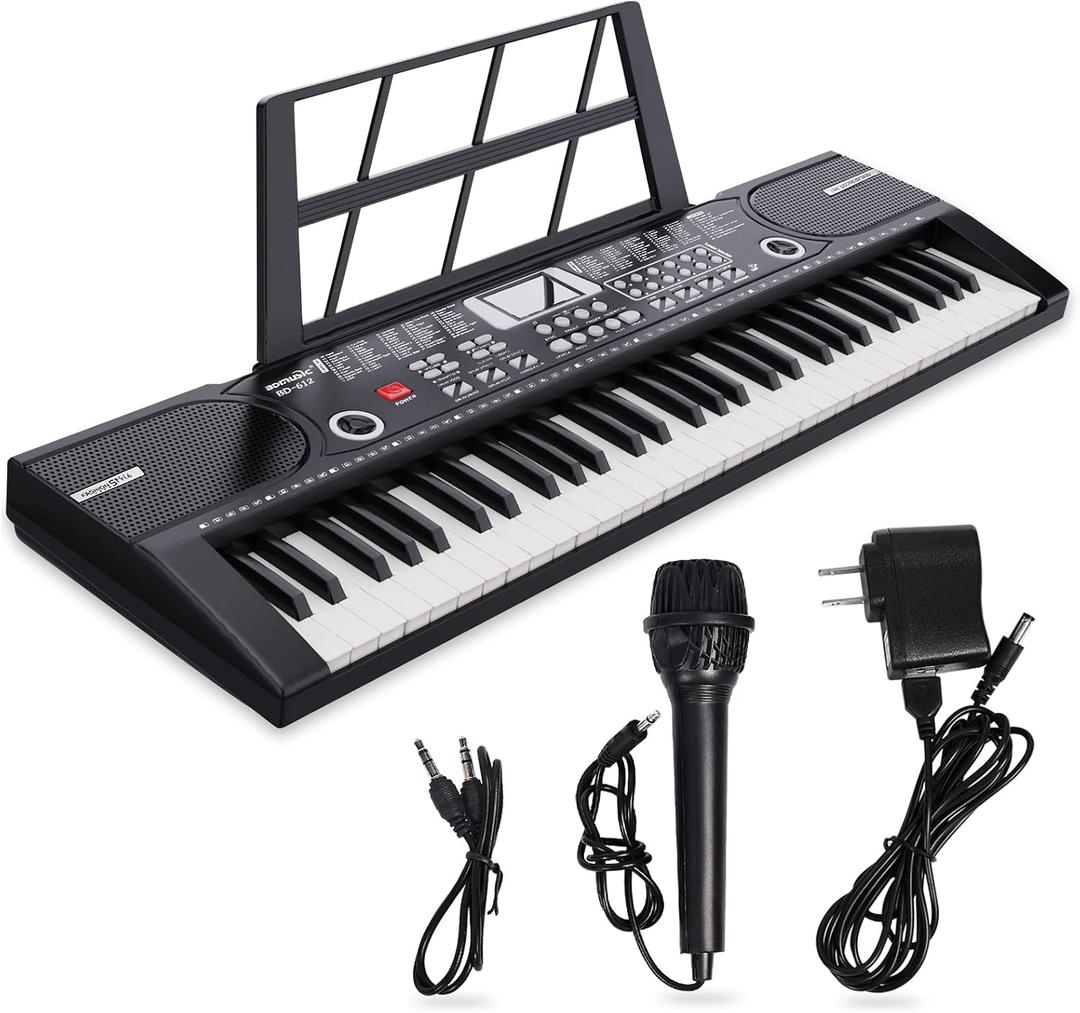 61 keys keyboard piano, Electronic Digital Piano with Built-In Speaker Microphone, Sheet Stand and Power Supply, Portable piano Keyboard Gift Teaching for Beginners, 29.5 inch W x 8.7 inch D x 2.3 inch H