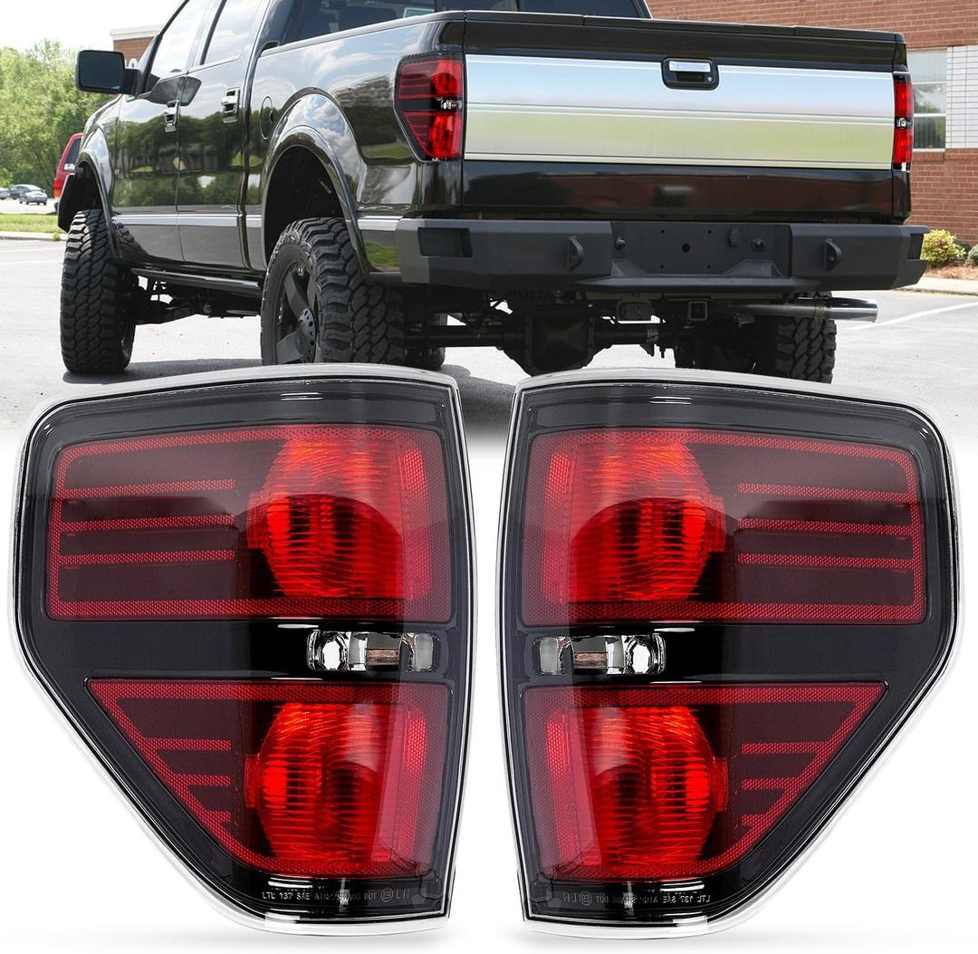 RANSOTO Tail Light Compatible with Ford F150 F-150 2009 2010 2011 2012 2013 2014 Rear Brake Lamp Taillight Left Driver and Right Passenger Side Smoked (Black)