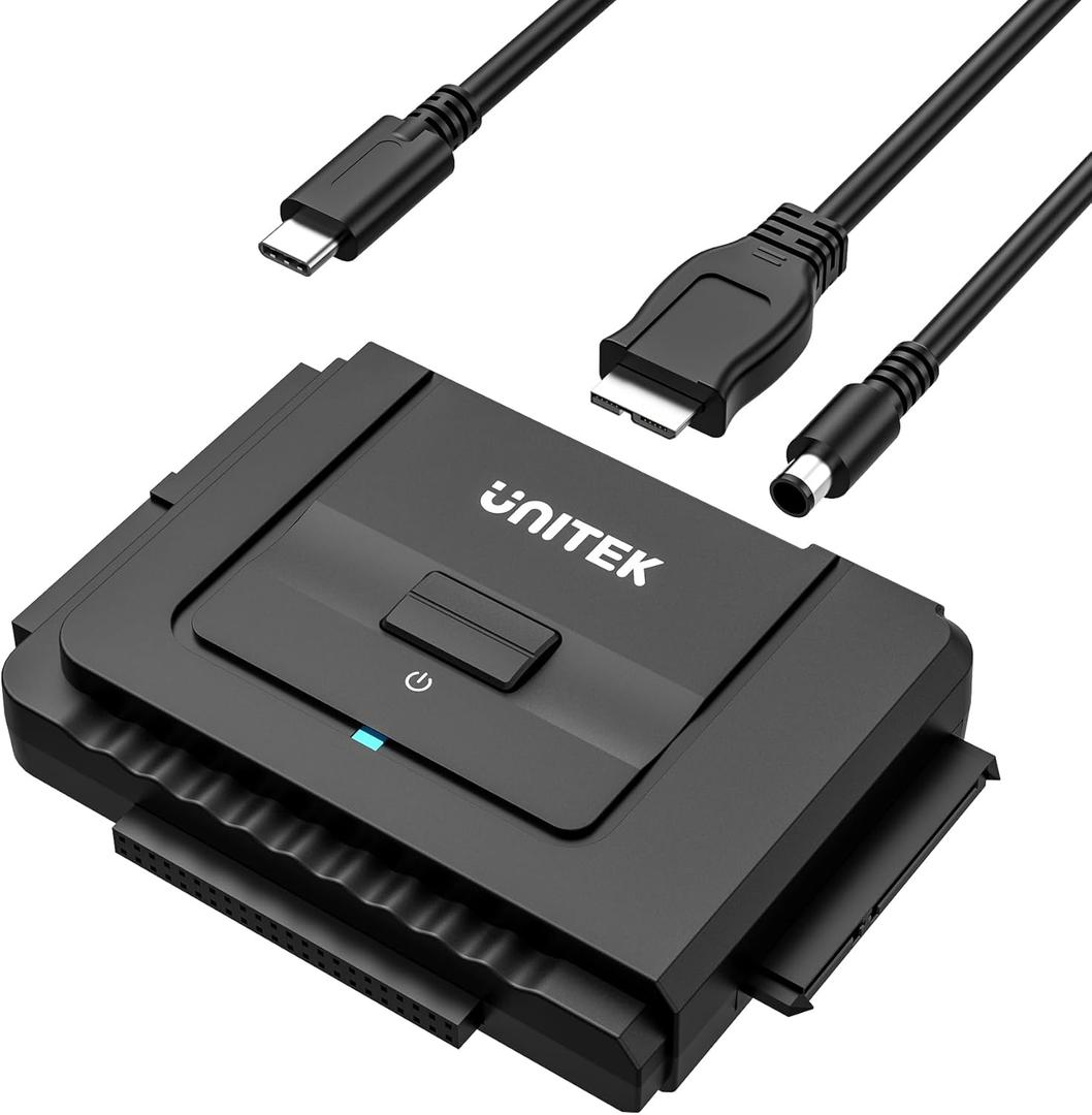 Unitek USB C to IDE and SATA Converter External Hard Drive Adapter Kit for Universal 2.5/3.5 HDD/SSD Hard Drive Disk, One Touch Backup Function, Included 12V/2A Power Adapter