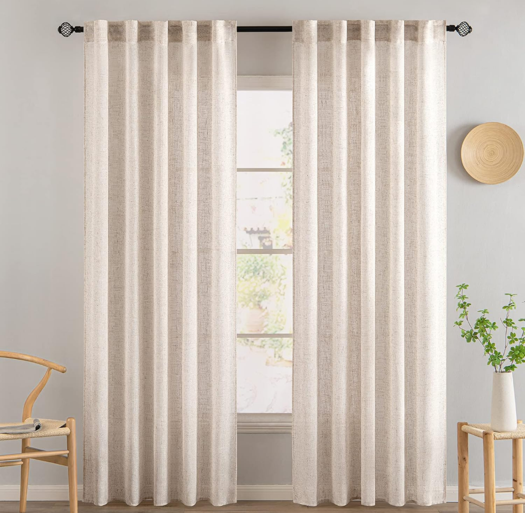 MIULEE Faux Linen Curtains 84 Inch Length 2 Panels Natural Semi Sheer Curtain with Back Tab Rod Pocket, Light Filtering Window Privacy Burlap Drapes for Living Room Bedroom 42W x 84L Linen
