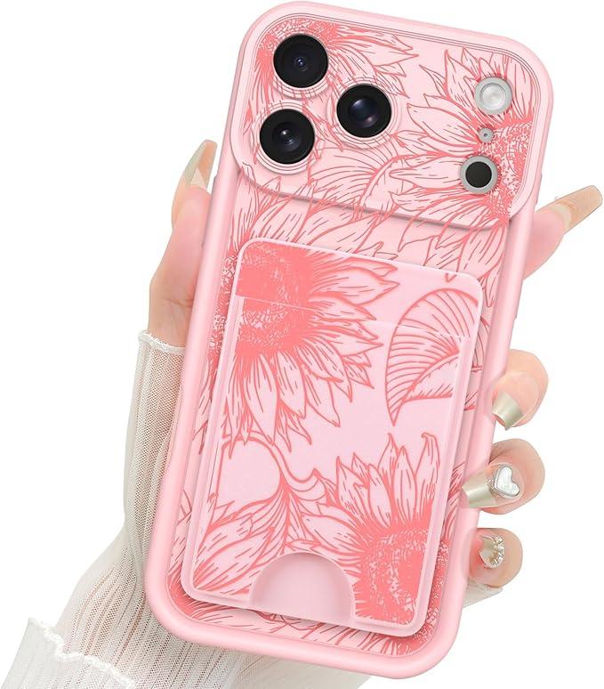 Fiyart Designed for iPhone 16 Plus Case Cute Flower Floral Sunflowers Design,Soft Slim TPU Anti-Scratch Phone Cover for Women Girls 6.7" Pink