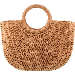 Frienda Straw Tote Bag Summer Beach Bag Handmade Straw Rattan Woven Handbag for Women Travel (12.6 x 2.36 x 8.66 Inch,Khaki)
