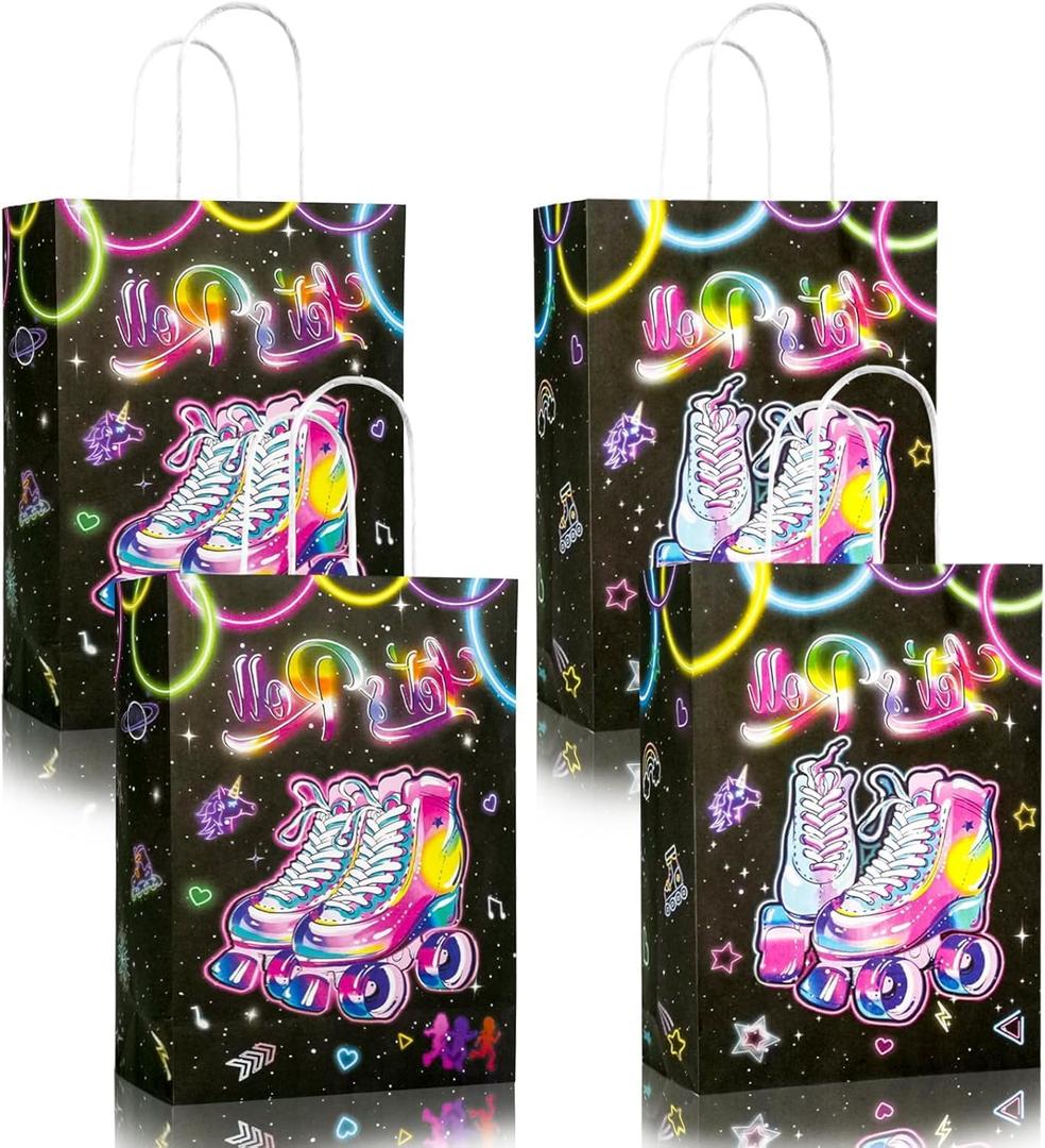 16 Pieces Roller Skates Goodie Bags Favor Bags for Roller Skating Themed Birthday Party Supplies, Watercolor Roller Skate Gift Candy Roller Skate Party Favors Bags for Kids Adults
