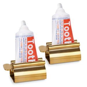 LOVEINUSA Toothpaste Tube Squeezer Dispenser, Toothpaste Roller Squeezer Tool Stainless Steel Tooth Paste Holder for Bathroom, Matt Gold, 1 Piece