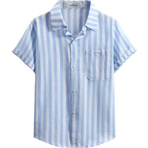 Boys Button Dwon Shirt Short Sleeve 2026 Fashion Shirt Casual Lightweight (Blue, M)