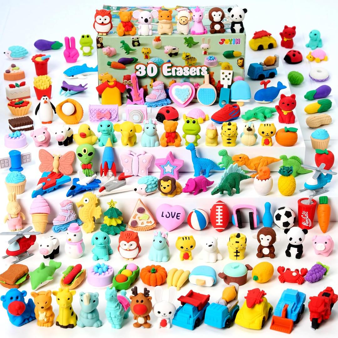 JOYIN 36Pcs Animal Erasers for Kids, Cute Pencils Erasers Bulk, Desk Pets Puzzle for Classroom Rewards Back to School Supplies Party Favors Treasure Box Toys Gifts
