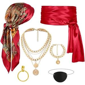 CICOCI Men Pirate Costume Accessories Set for Women: Pirate Hat, Head Scarf, Sash, Belt, Dress Accessories - Gold